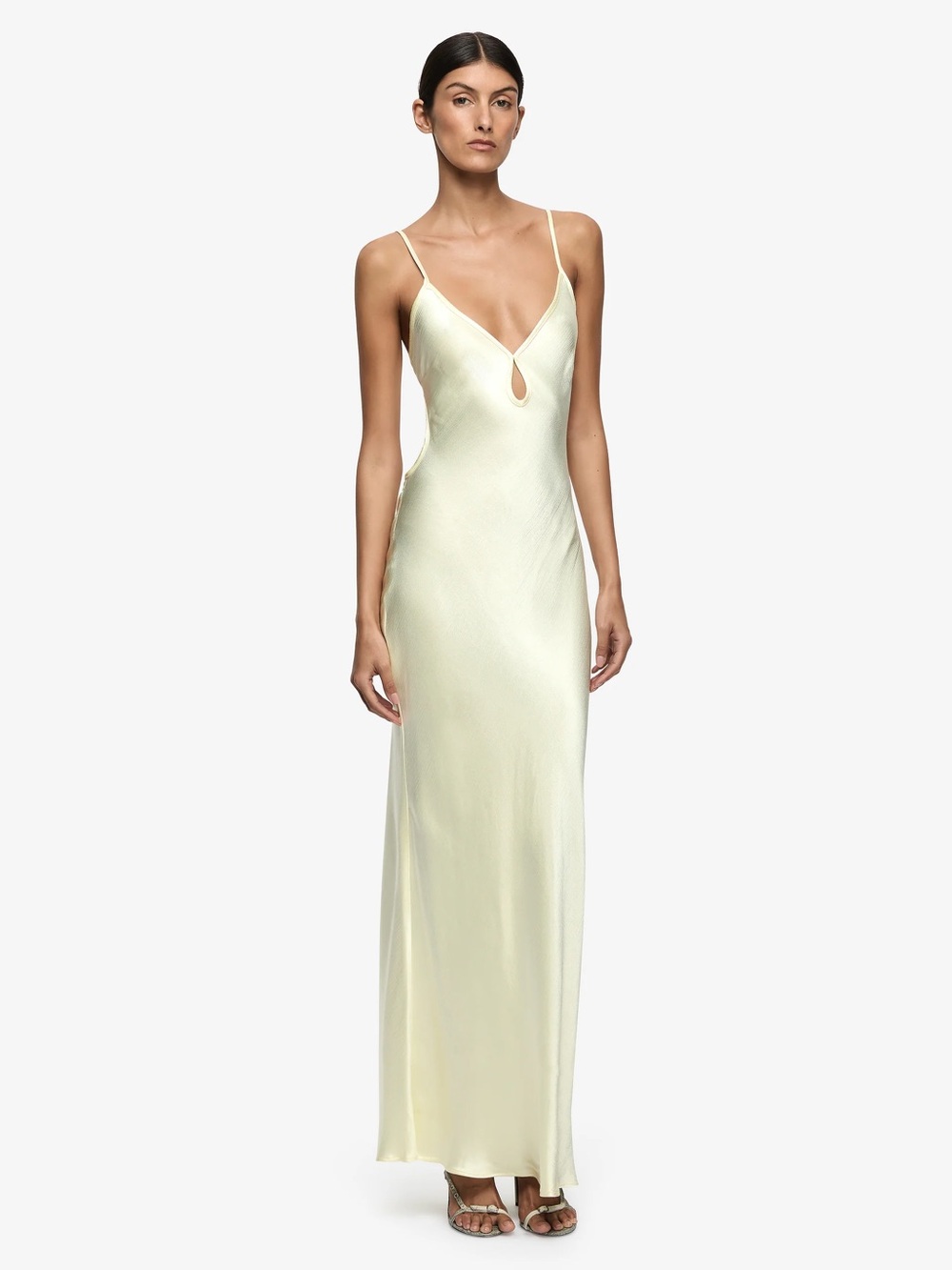 Bec & Bridge Satin Slip Maxi Dress in Pale Yellow